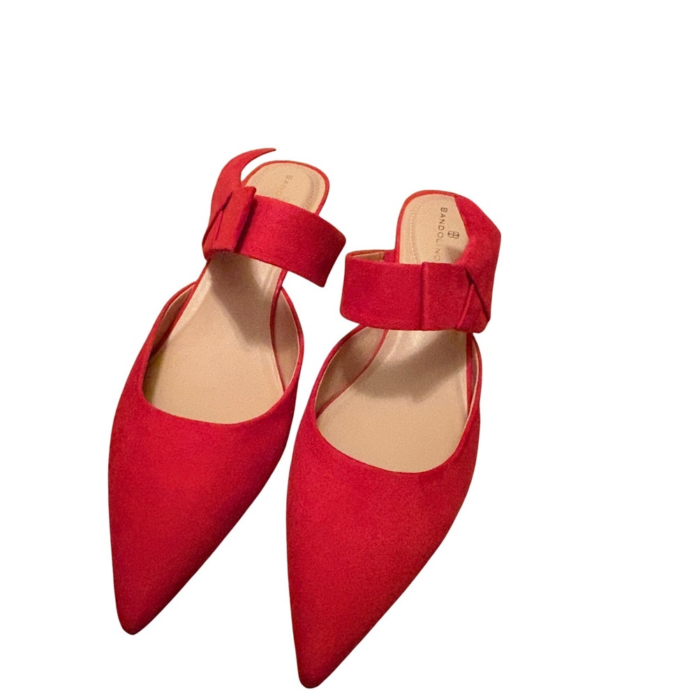Bandolino Red Faux Suede Pointed Toe Bow Strap Kitten Heel Mules Womens 9M - Picture 3 of 4